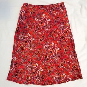 Vintage Red Pink Satin paisley midi skirt NEW CONDITION